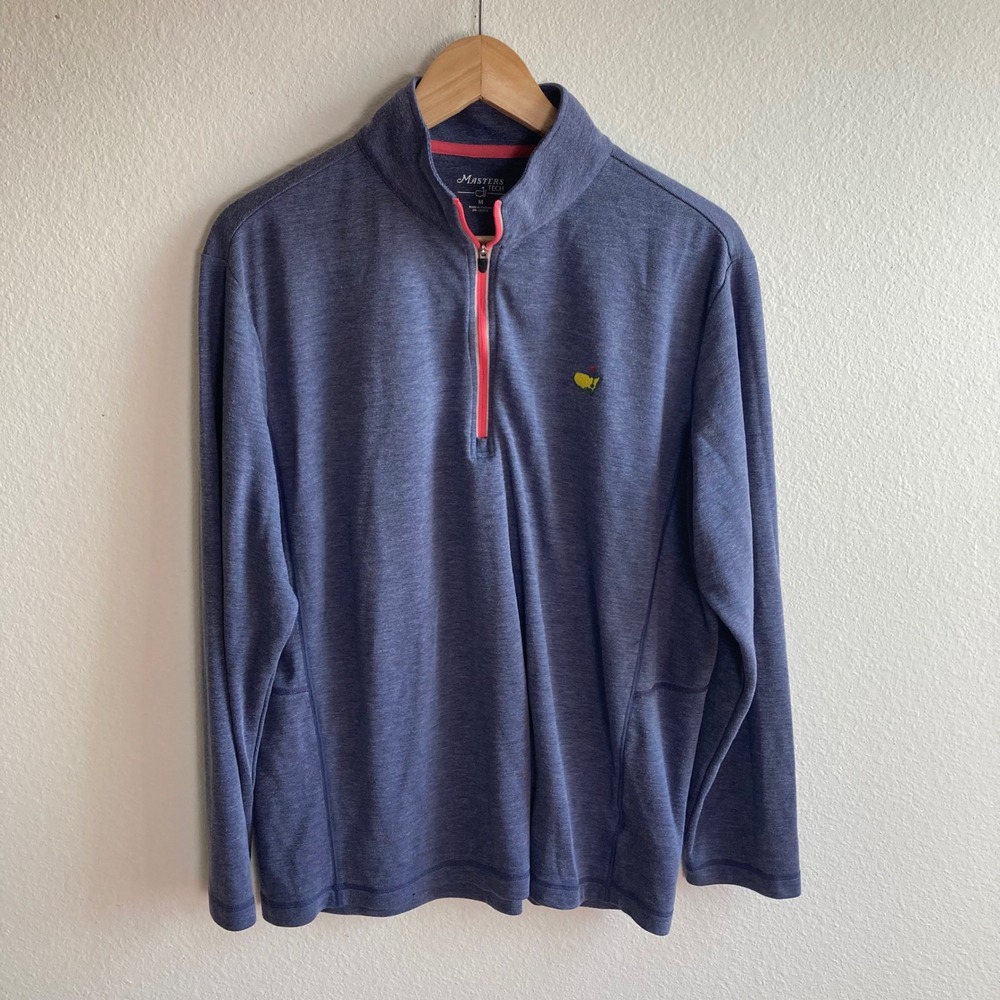 Masters Tech Pullover Mens M Blue Quarter Zip Golf Performance Sweatshirt Logo